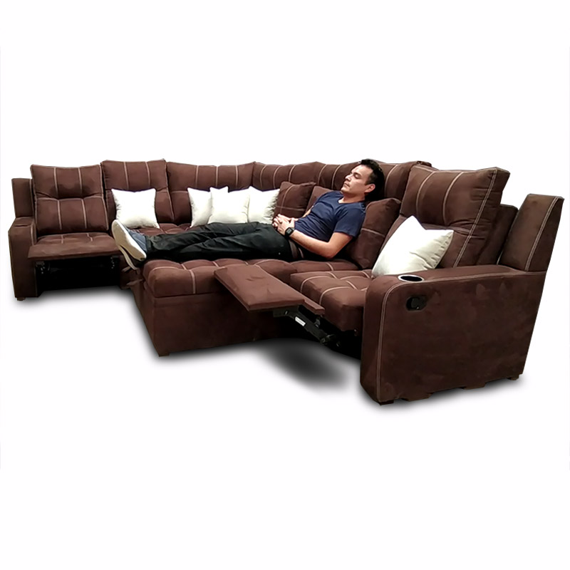 Sala Toronto c/2 reclinables y taburete baul, Tela Suede Chocolate MADERIAN // ENTREGA CDMX Y AREA METROPOLITANA