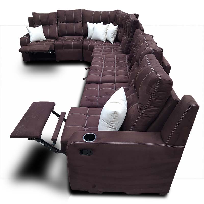 Sala Toronto c/2 reclinables y taburete baul, Tela Suede Chocolate MADERIAN // ENTREGA CDMX Y AREA METROPOLITANA