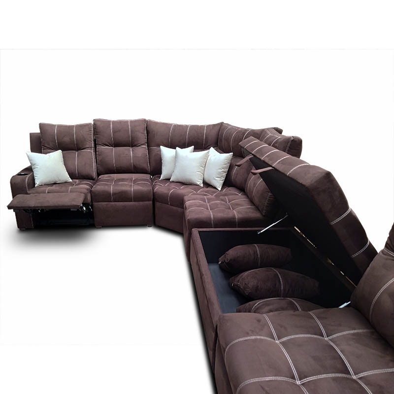 Sala Toronto c/2 reclinables y taburete baul, Tela Suede Chocolate MADERIAN // ENTREGA CDMX Y AREA METROPOLITANA