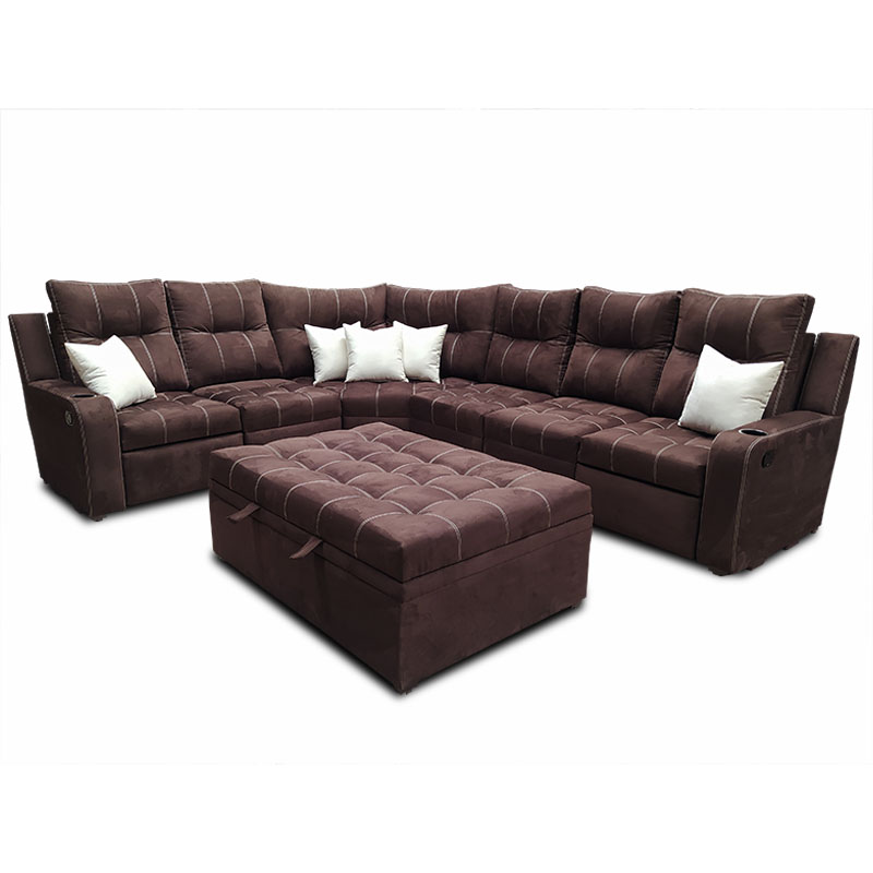Sala Toronto c/2 reclinables y taburete baul, Tela Suede Chocolate MADERIAN // ENTREGA CDMX Y AREA METROPOLITANA