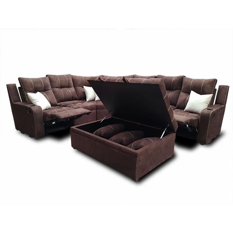 Sala Toronto c/2 reclinables y taburete baul, Tela Suede Chocolate MADERIAN // ENTREGA CDMX Y AREA METROPOLITANA