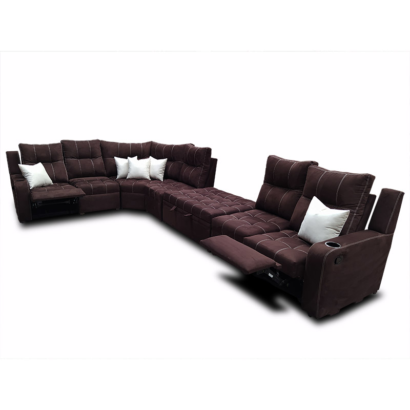 Sala Toronto c/2 reclinables y taburete baul, Tela Suede Chocolate MADERIAN // ENTREGA CDMX Y AREA METROPOLITANA