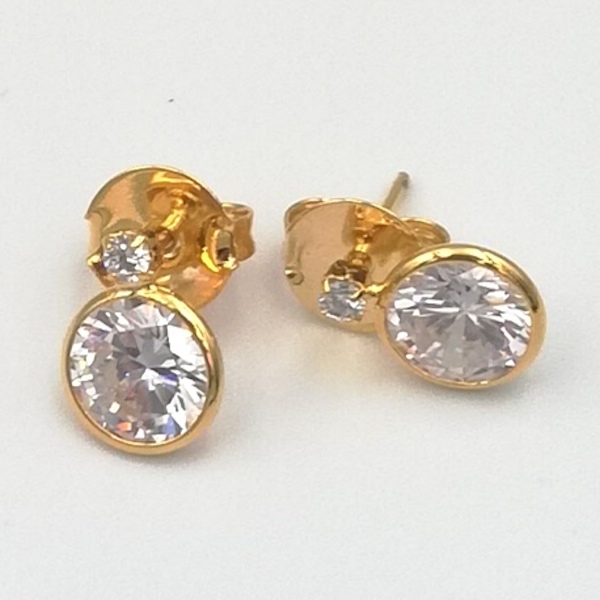 Aretes Dorados Cristal Redondo- Baño de Oro 18K