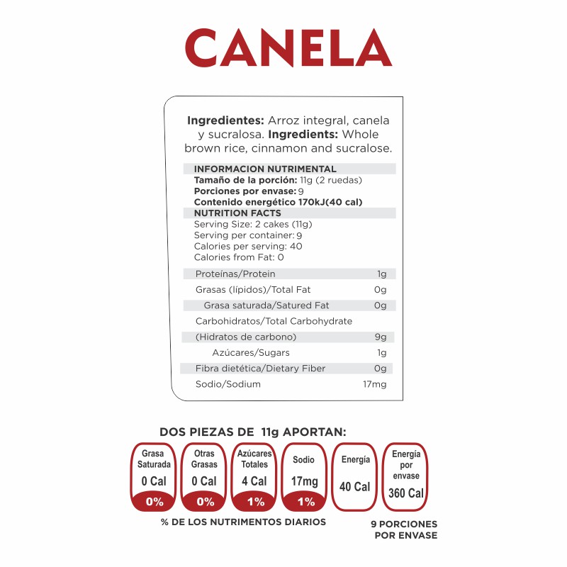 Rice Cakes con Canela deLightRice (Ruedas de arroz integral horneadas) 18 piezas