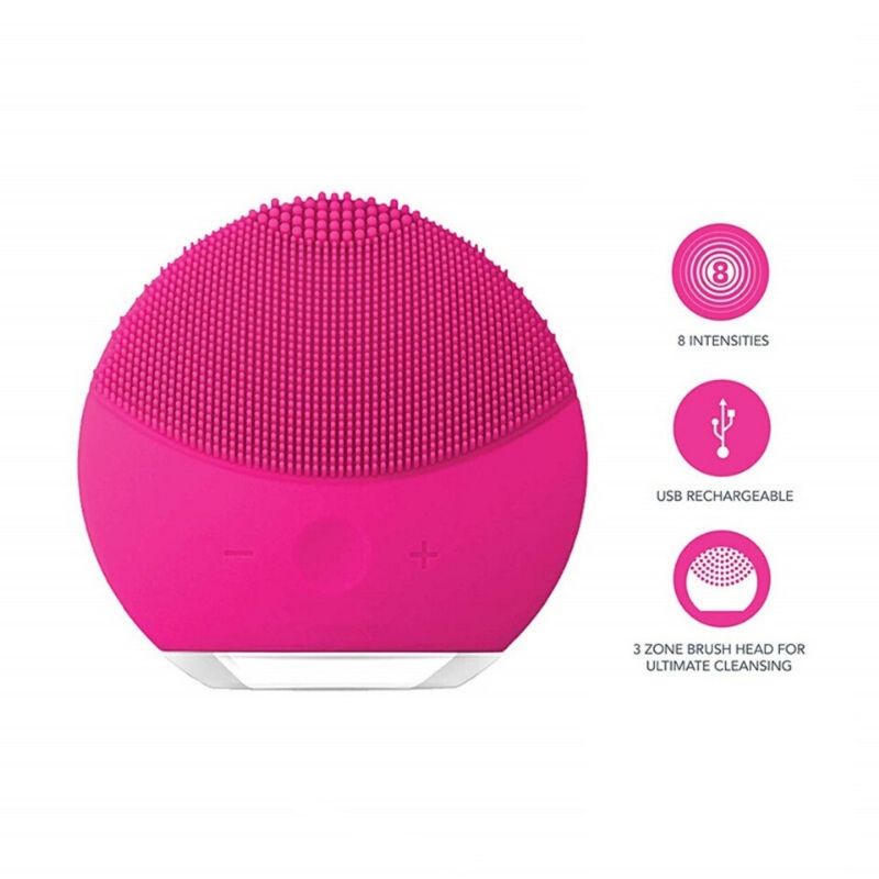 LBP, Limpiador Facial, Eléctrico, Esponja Limpiadora de Silicón, con Vibración, Cepillo para Exfoliación Suave, Limpieza sónica, Recargable USB, Color Rosa, Azul, Magenta