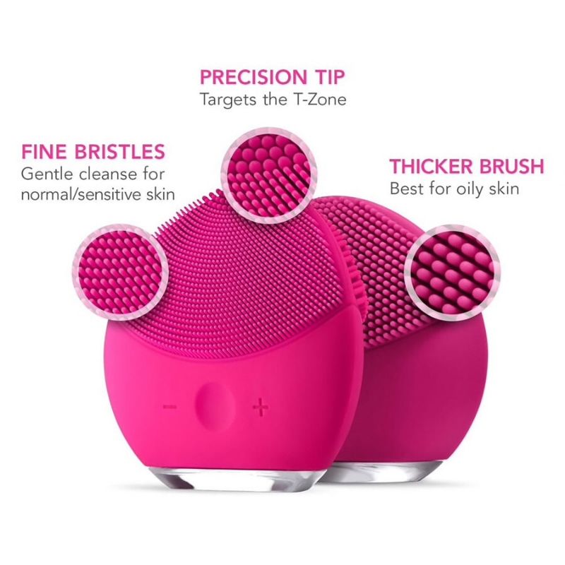LBP, Limpiador Facial, Eléctrico, Esponja Limpiadora de Silicón, con Vibración, Cepillo para Exfoliación Suave, Limpieza sónica, Recargable USB, Color Rosa, Azul, Magenta