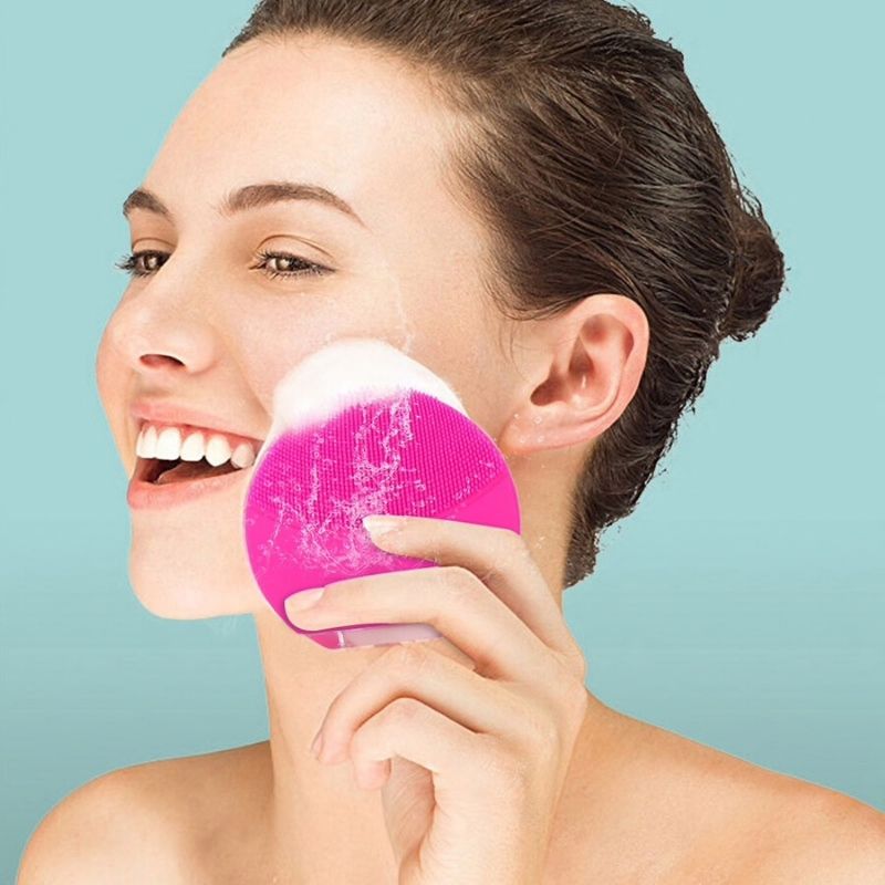 LBP, Limpiador Facial, Eléctrico, Esponja Limpiadora de Silicón, con Vibración, Cepillo para Exfoliación Suave, Limpieza sónica, Recargable USB, Color Rosa, Azul, Magenta