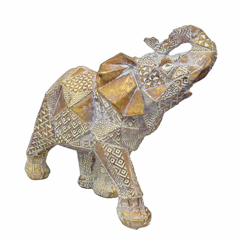 Figura de Elefante de la Prosperidad y Fortuna en Color Dorado de Poliresina Grande DMA-1004LG