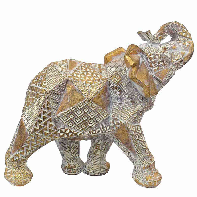 Figura de Elefante de la Prosperidad y Fortuna en Color Dorado de Poliresina Grande DMA-1004LG