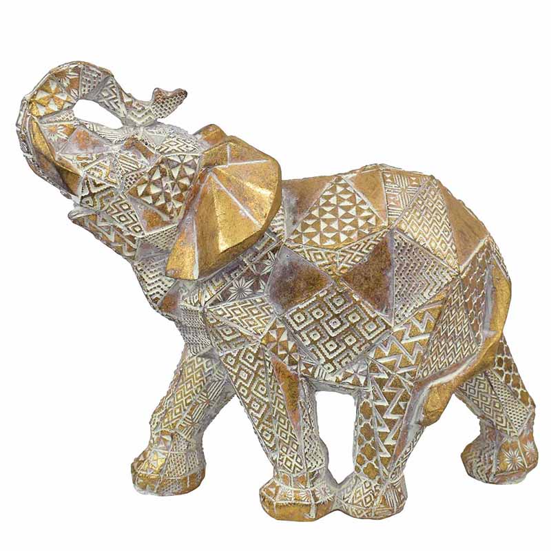 Figura de Elefante de la Prosperidad y Fortuna en Color Dorado de Poliresina Grande DMA-1004LG