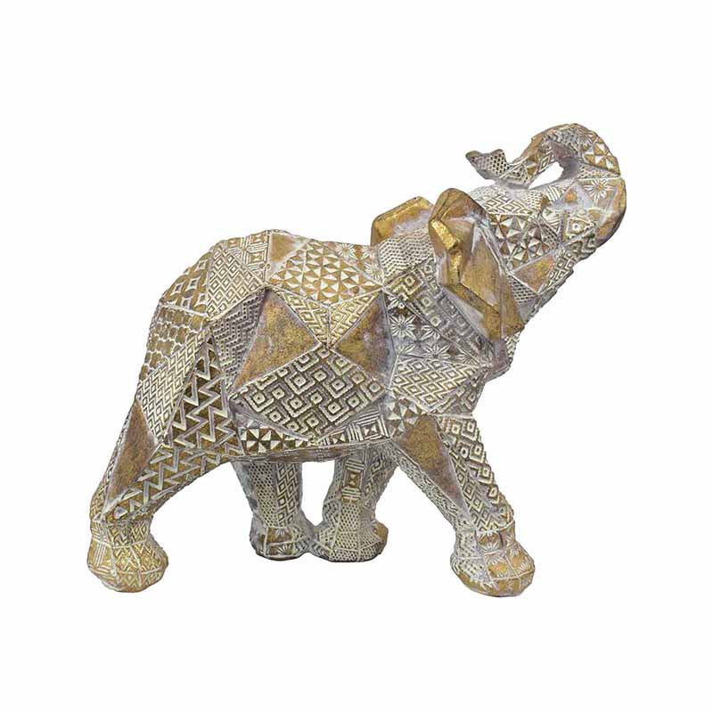 Figura de Elefante de la Prosperidad y Fortuna en Color Dorado de Poliresina Mediano  DMA-1004MD
