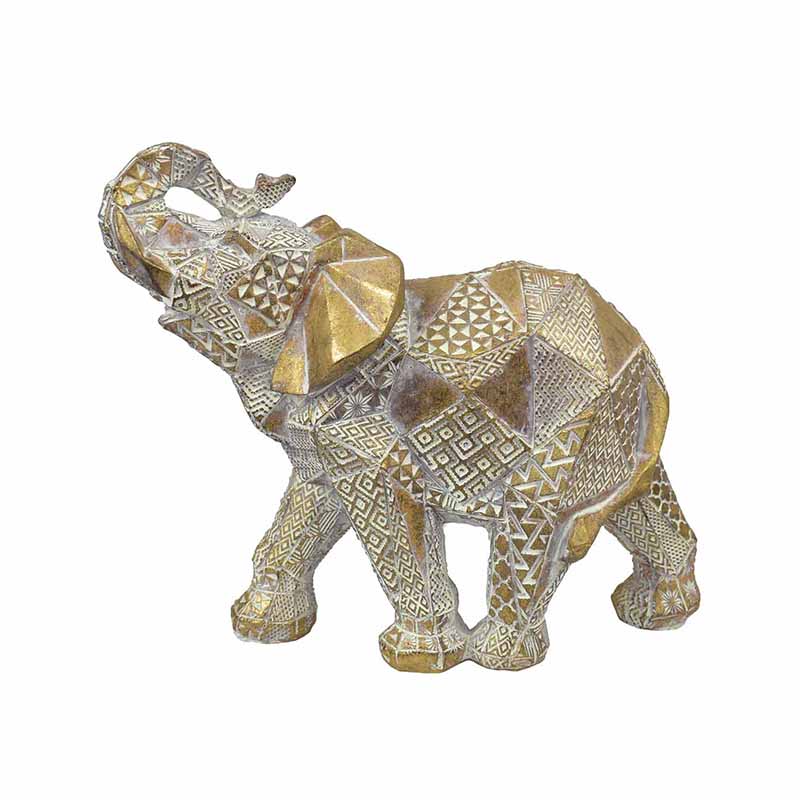 Figura de Elefante de la Prosperidad y Fortuna en Color Dorado de Poliresina Mediano  DMA-1004MD