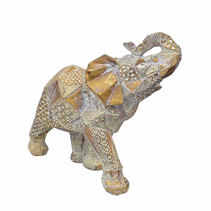Figura de Elefante de la Prosperidad y Fortuna en Color Dorado de Poliresina Mediano  DMA-1004MD