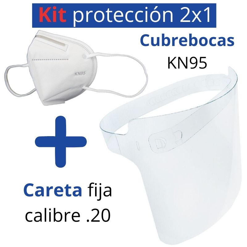KIT de Protección 2X1 Careta Protectora Facial Fija de Y-3 + Cubrebocas KN95 en Empaque Individual 