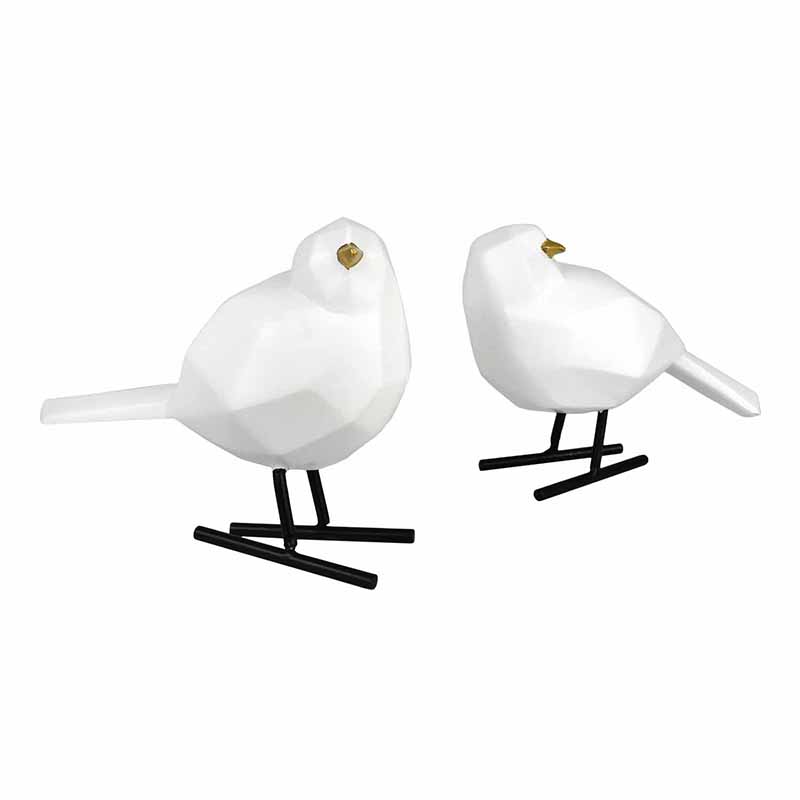 Set Pajaritos GeomÃ©tricos Blancos con Pico Dorado de CerÃ¡mica  DMA-1035WH