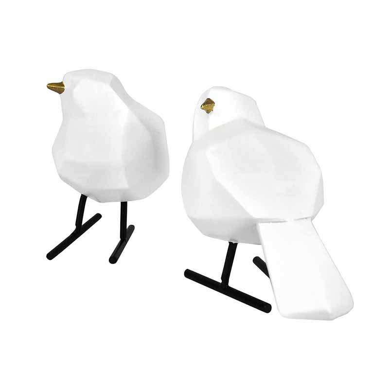 Set Pajaritos GeomÃ©tricos Blancos con Pico Dorado de CerÃ¡mica  DMA-1035WH