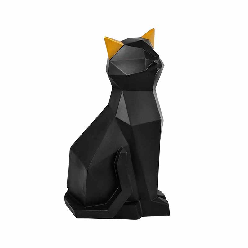 Figura de Gato SiamÃ©s GeomÃ©trico Negro con Orejas doradas de Resina Negro DMA-1037BK