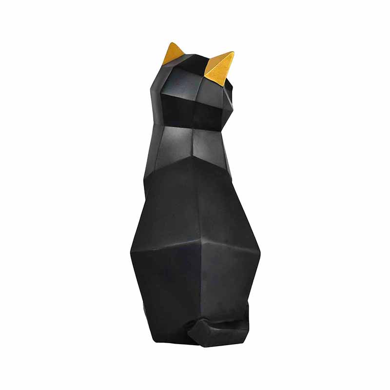Figura de Gato SiamÃ©s GeomÃ©trico Negro con Orejas doradas de Resina Negro DMA-1037BK