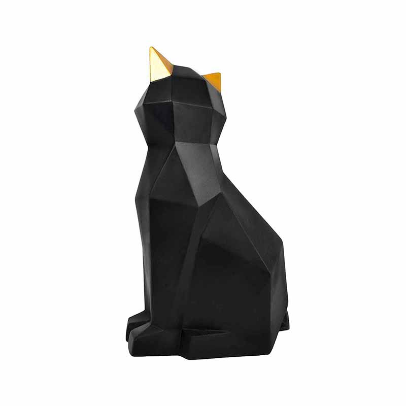 Figura de Gato SiamÃ©s GeomÃ©trico Negro con Orejas doradas de Resina Negro DMA-1037BK