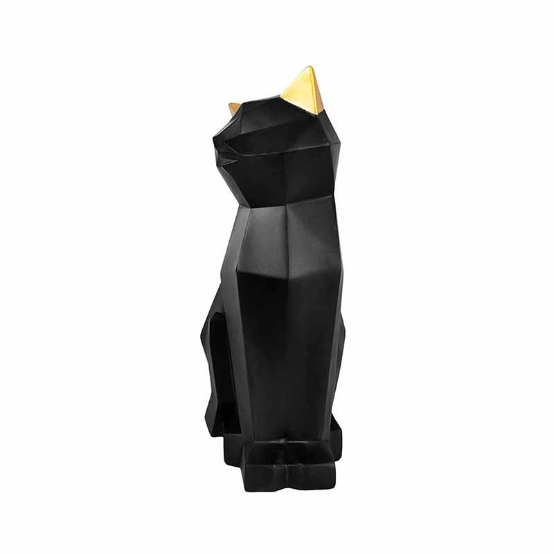 Figura de Gato SiamÃ©s GeomÃ©trico Negro con Orejas doradas de Resina Negro DMA-1037BK