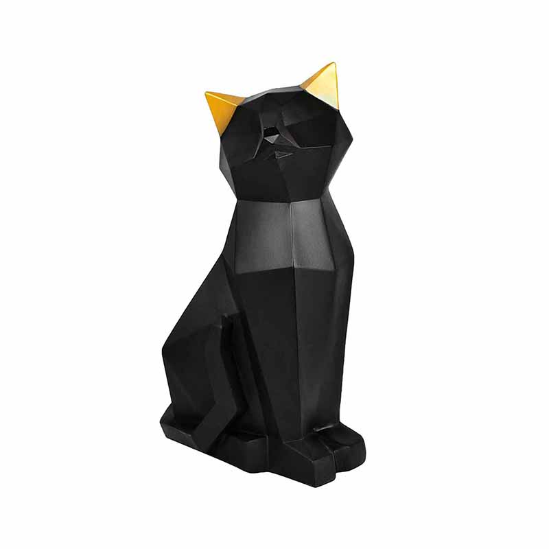 Figura de Gato SiamÃ©s GeomÃ©trico Negro con Orejas doradas de Resina Negro DMA-1037BK
