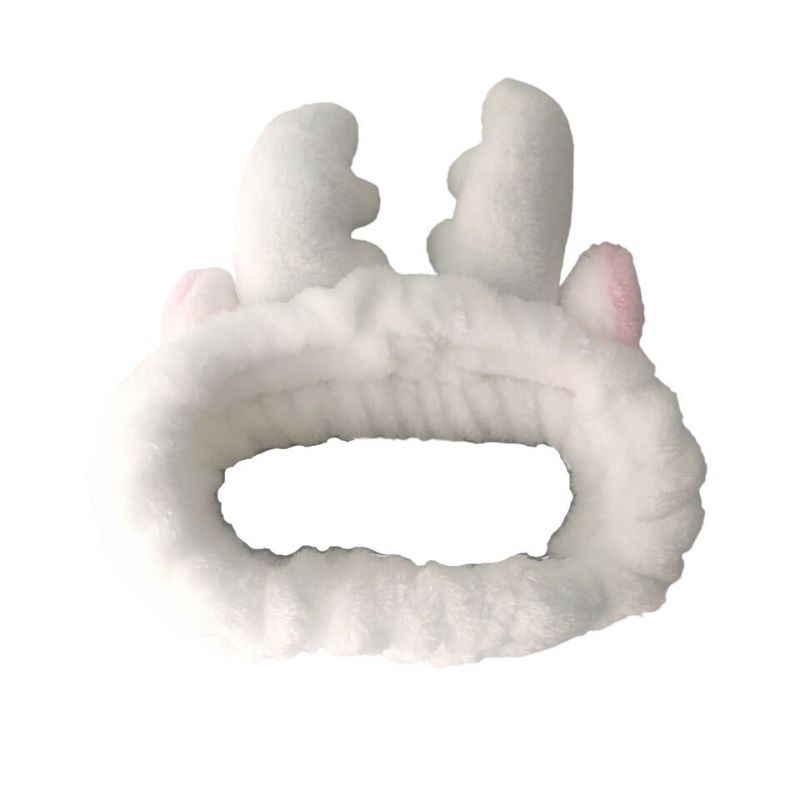 LBP 4 PACK, Banda Elástica para Cabello, Paquete de 4 Diademas de Mujer, Material de Felpa Suave, Peluche, para aplicar Maquillaje, Mascarilla o Lavado Facial, Diseño Orejas de Reno, Venado, Color Rosa, Gris, Blanco, Café