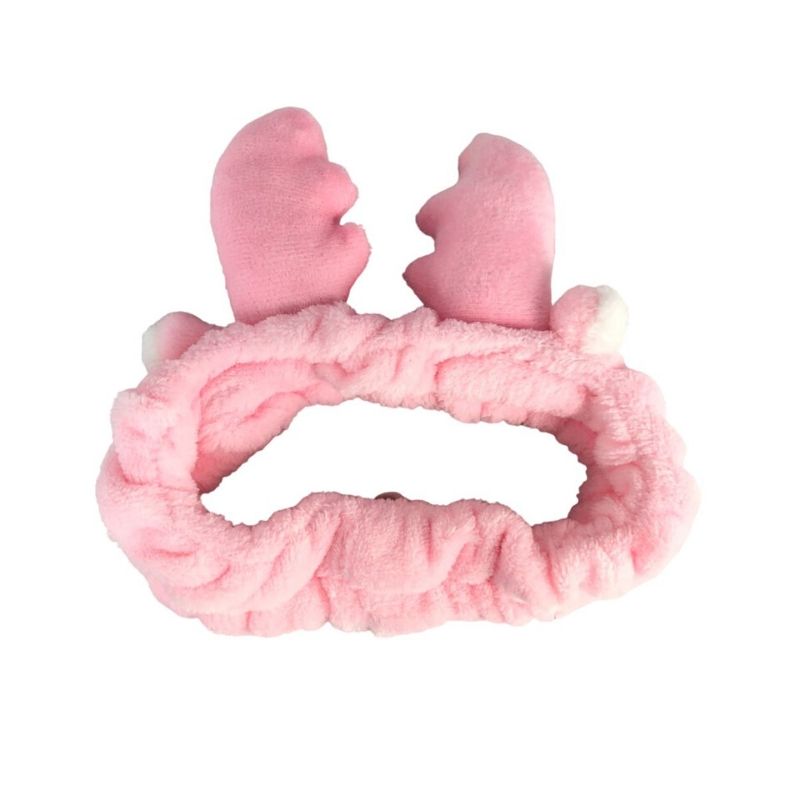 LBP 4 PACK, Banda Elástica para Cabello, Paquete de 4 Diademas de Mujer, Material de Felpa Suave, Peluche, para aplicar Maquillaje, Mascarilla o Lavado Facial, Diseño Orejas de Reno, Venado, Color Rosa, Gris, Blanco, Café