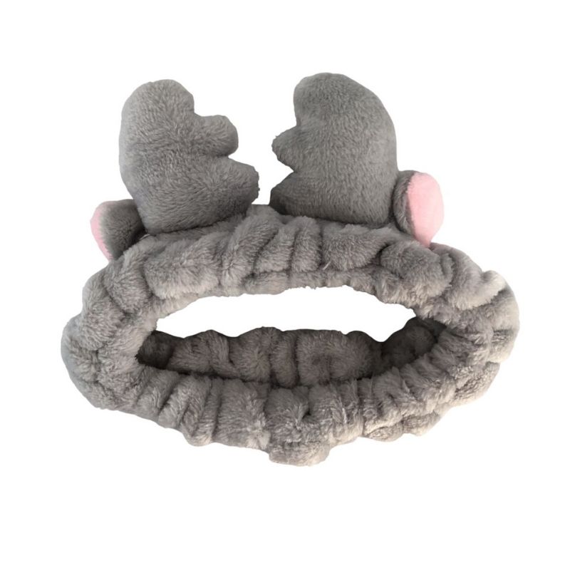 LBP 4 PACK, Banda Elástica para Cabello, Paquete de 4 Diademas de Mujer, Material de Felpa Suave, Peluche, para aplicar Maquillaje, Mascarilla o Lavado Facial, Diseño Orejas de Reno, Venado, Color Rosa, Gris, Blanco, Café