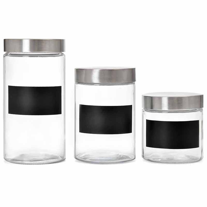 Set de 3 Canisters con Tapa de Aluminio Transparentes con PizarrÃ³n K022701
