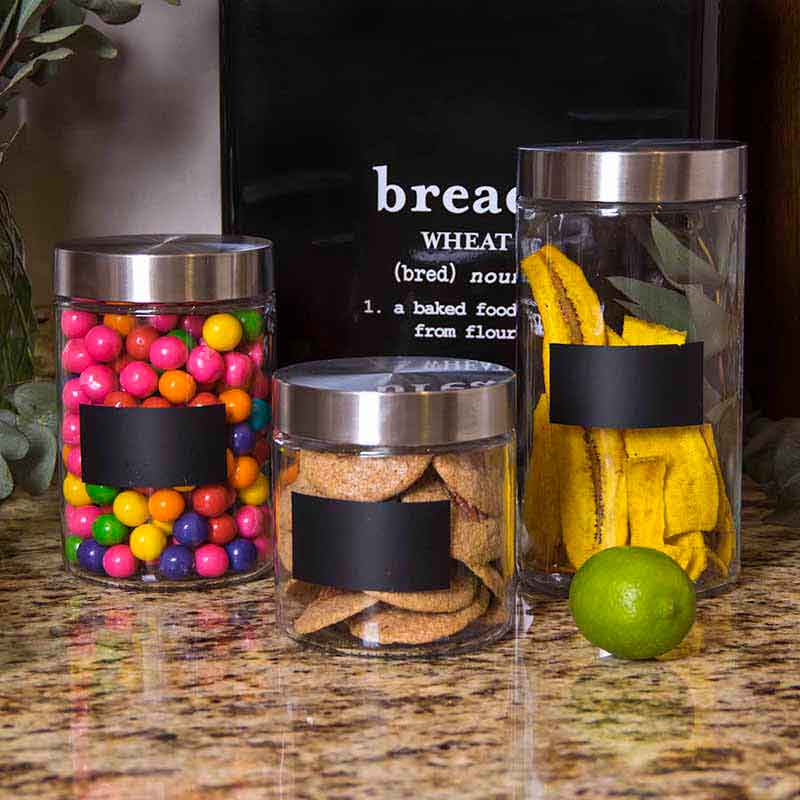 Set de 3 Canisters con Tapa de Aluminio Transparentes con PizarrÃ³n K022701