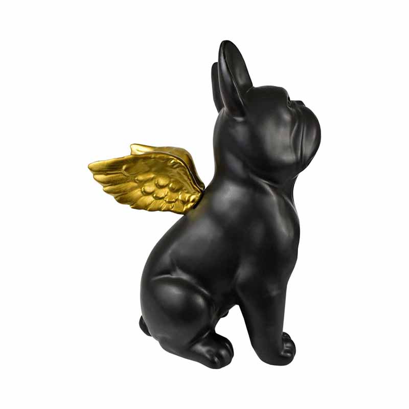 Figura de Perro Boston Terrier Negro con Alas Doradas de CerÃ¡mica  DMA-1043