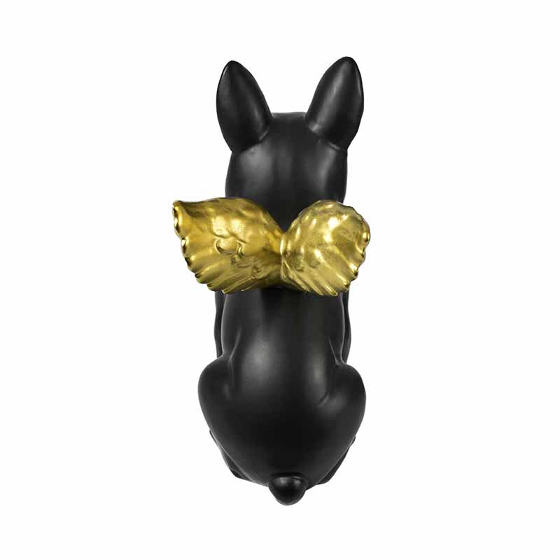 Figura de Perro Boston Terrier Negro con Alas Doradas de CerÃ¡mica  DMA-1043