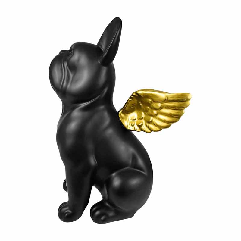 Figura de Perro Boston Terrier Negro con Alas Doradas de CerÃ¡mica  DMA-1043