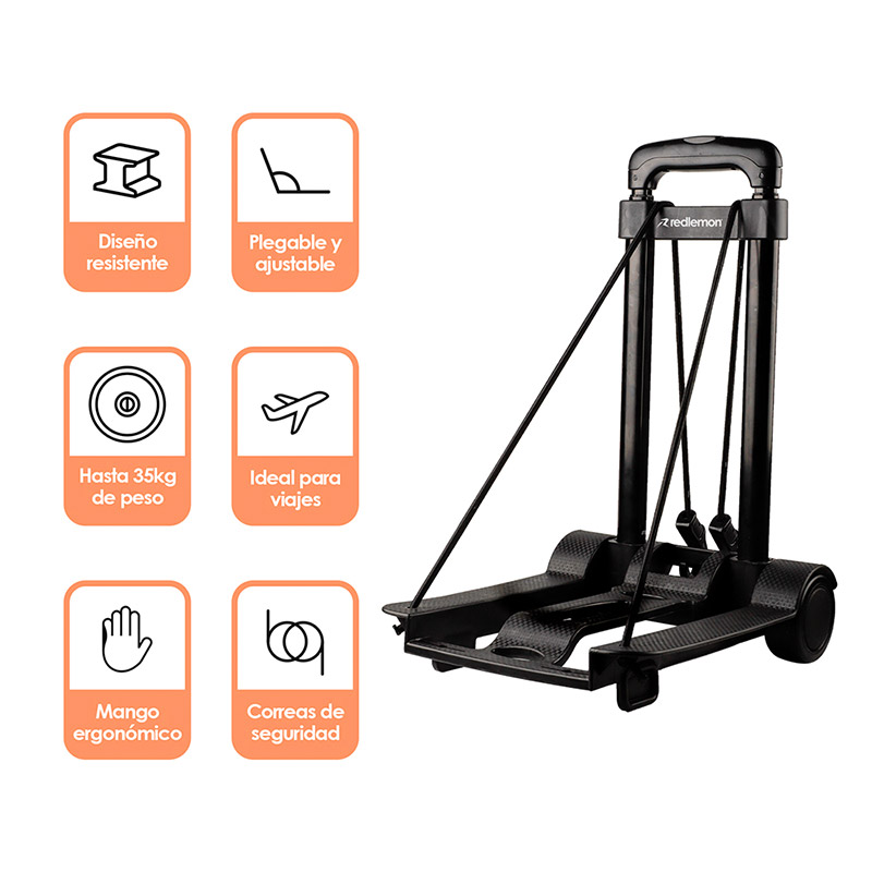 Carrito Plegable para Equipaje Con Mango Ergonómico Redlemon.