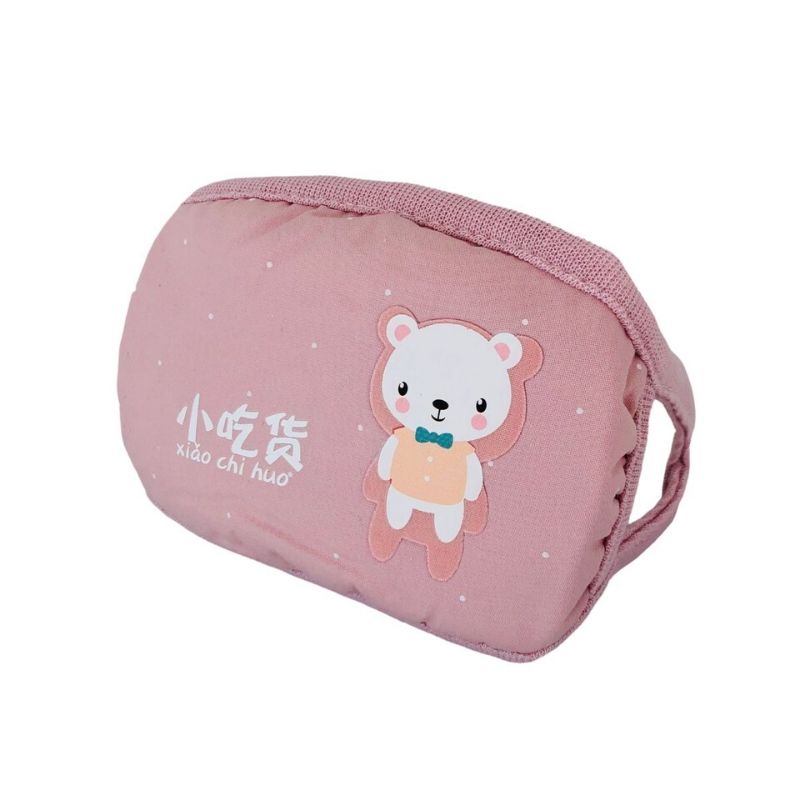 LBP Cubrebocas Infantil Cuadrado para Niña, Mascarilla Lavable, Reutilizable, 100% Algodón, Diseño Liso Color Rosa, Salmón y Beige, con Decoración de Animalitos, para Niños, 21x11 cm (8inx4in)