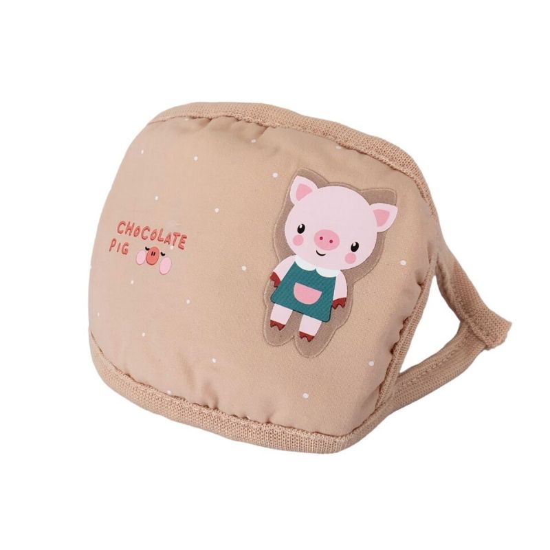 LBP Cubrebocas Infantil Cuadrado para Niña, Mascarilla Lavable, Reutilizable, 100% Algodón, Diseño Liso Color Rosa, Salmón y Beige, con Decoración de Animalitos, para Niños, 21x11 cm (8inx4in)
