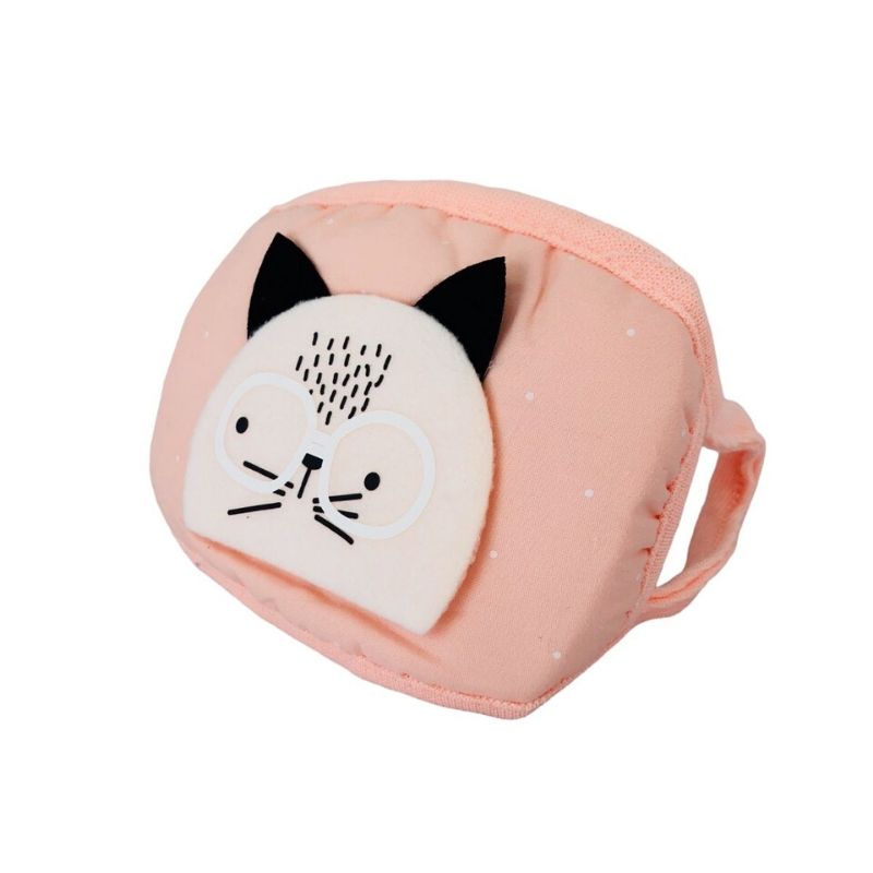 LBP Cubrebocas Infantil Cuadrado para Niña, Mascarilla Lavable, Reutilizable, 100% Algodón, Diseño Liso Color Rosa, Salmón y Beige, con Decoración de Animalitos, para Niños, 21x11 cm (8inx4in)