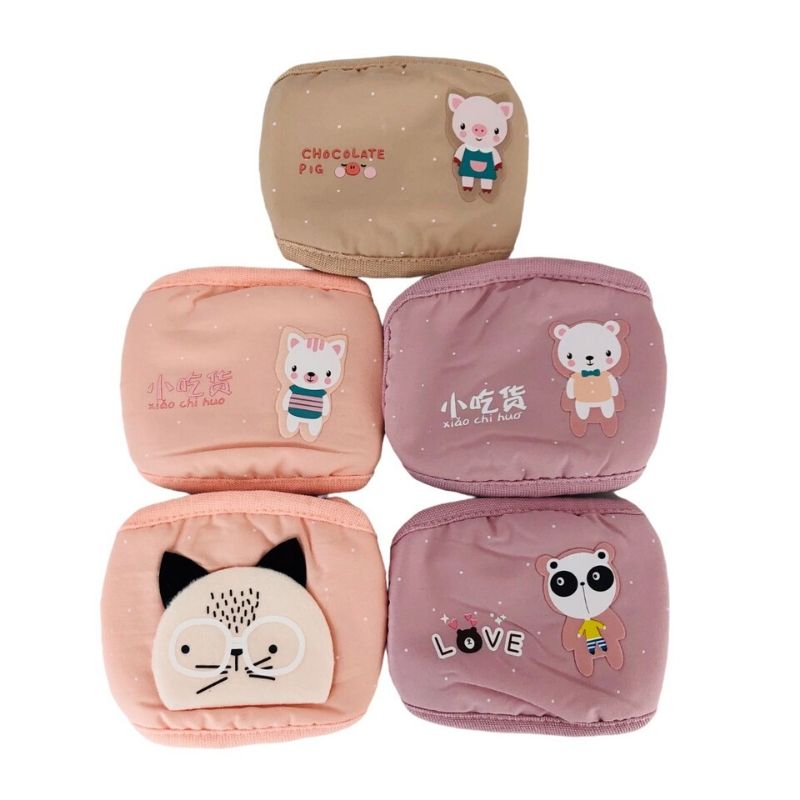 LBP Cubrebocas Infantil Cuadrado para Niña, Mascarilla Lavable, Reutilizable, 100% Algodón, Diseño Liso Color Rosa, Salmón y Beige, con Decoración de Animalitos, para Niños, 21x11 cm (8inx4in)