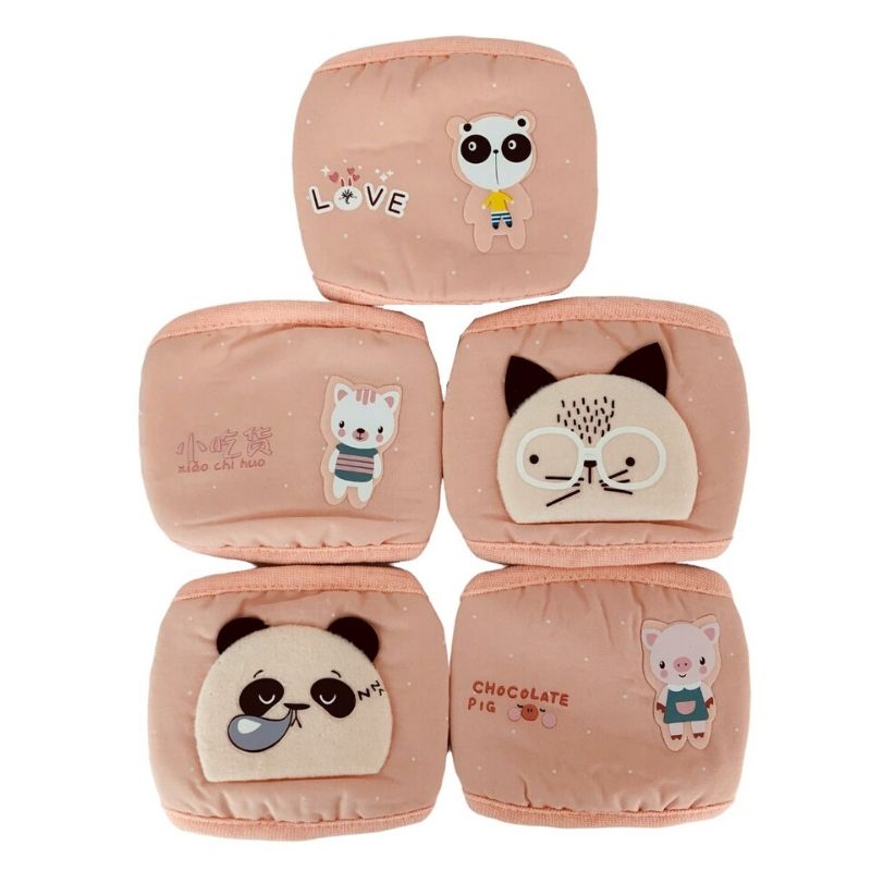 LBP Cubrebocas Infantil Cuadrado para Niña, Mascarilla Lavable, Reutilizable, 100% Algodón, Diseño Liso Color Rosa, Salmón y Beige, con Decoración de Animalitos, para Niños, 21x11 cm (8inx4in)