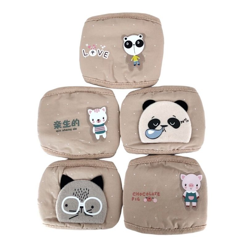 LBP Cubrebocas Infantil Cuadrado para Niña, Mascarilla Lavable, Reutilizable, 100% Algodón, Diseño Liso Color Rosa, Salmón y Beige, con Decoración de Animalitos, para Niños, 21x11 cm (8inx4in)