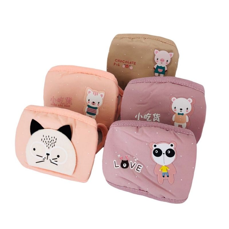 LBP Cubrebocas Infantil Cuadrado para Niña, Mascarilla Lavable, Reutilizable, 100% Algodón, Diseño Liso Color Rosa, Salmón y Beige, con Decoración de Animalitos, para Niños, 21x11 cm (8inx4in)