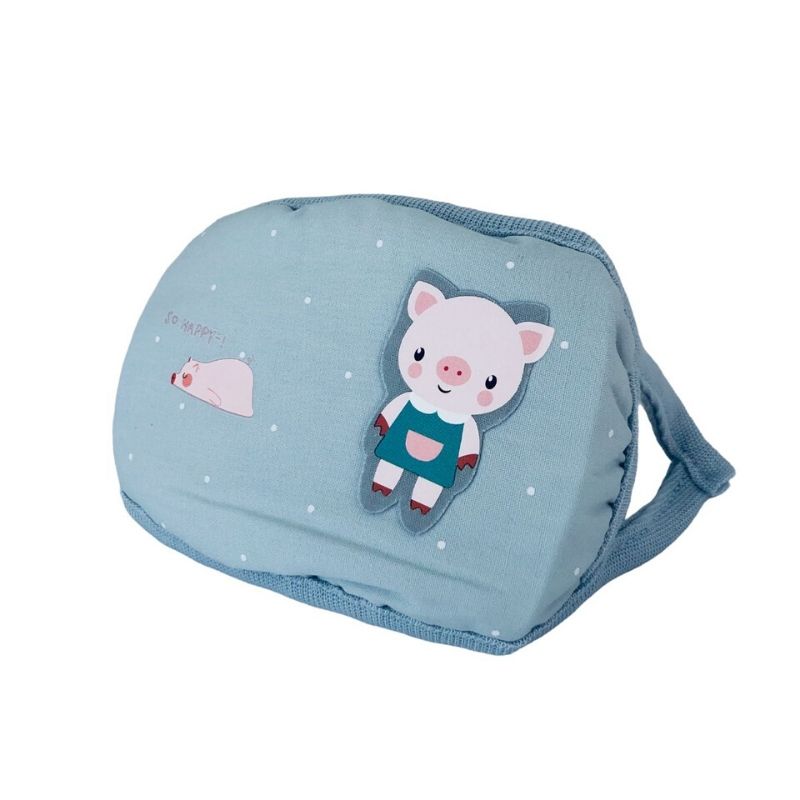 LBP Cubrebocas Infantil Cuadrado para Niño, Mascarilla Lavable, Reutilizable, 100% Algodón, Diseño Liso Color Gris, Azul y Beige, con Decoración de Animalitos, para Niños, 21x11 cm (8inx4in)
