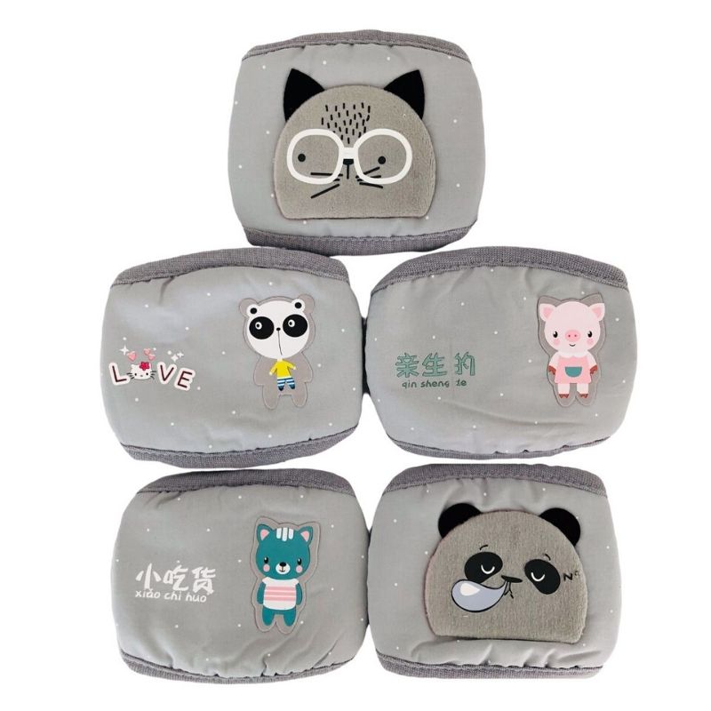 LBP Cubrebocas Infantil Cuadrado para Niño, Mascarilla Lavable, Reutilizable, 100% Algodón, Diseño Liso Color Gris, Azul y Beige, con Decoración de Animalitos, para Niños, 21x11 cm (8inx4in)