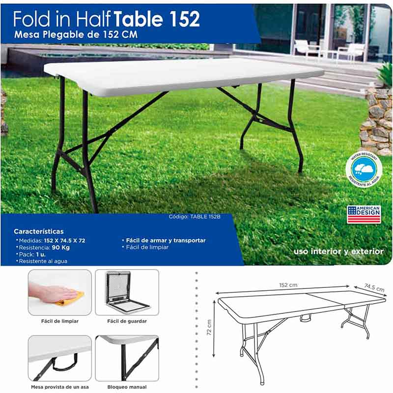 Mesa Blanca Rectangular Plegable 152 cm De Fiesta Northwest