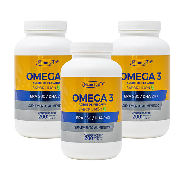 Omega 3, EPA 360 /DHA 240 sabor limon Naturagel Paquete de 3 frascos