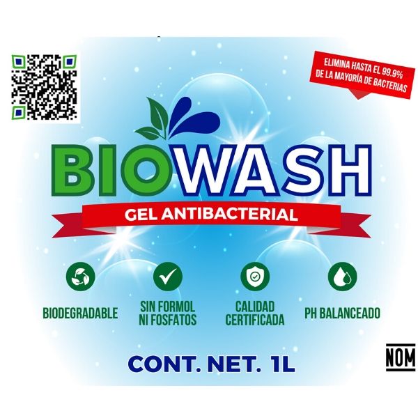 Gel Antibacterial Isopropílico Biodegradable 1 Lt.  Marca  BIOWASH 