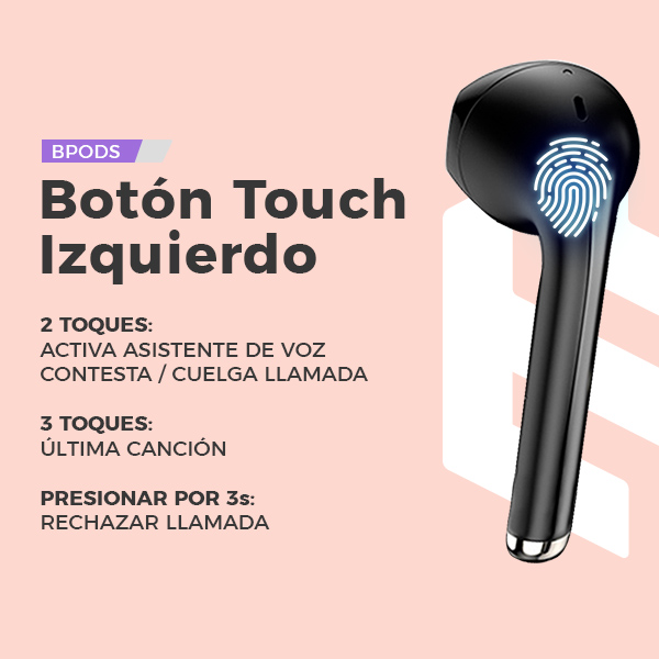 Bpods Audífonos Bluetooth con Estuche Cargador Compatible con Carga Inalámbrica, Negros