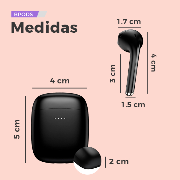 Bpods Audífonos Bluetooth con Estuche Cargador Compatible con Carga Inalámbrica, Negros