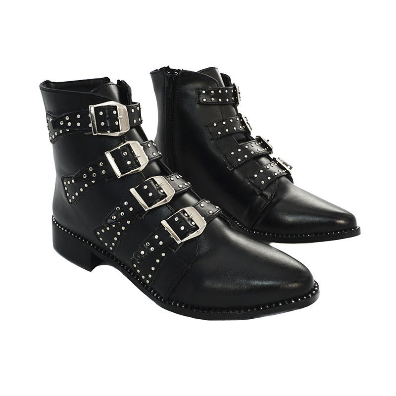 Botin 4 Hebillas Mentha Mia Estoperoles Estilo 813 Color Negro