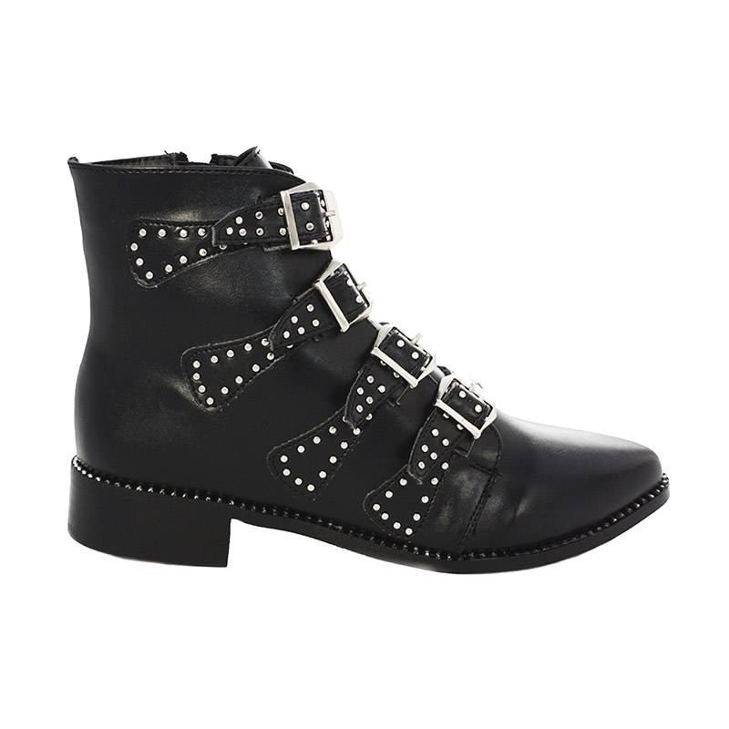 Botin 4 Hebillas Mentha Mia Estoperoles Estilo 813 Color Negro